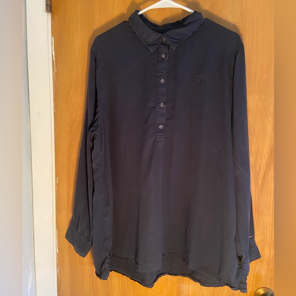 Tommy Hilfiger Navy Blue Lyocell Long Sleeve 1/2 Button Down Shirt Size Xl